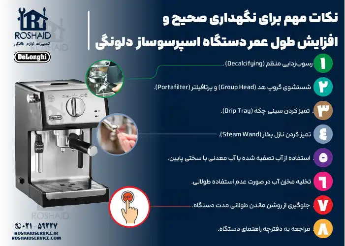 نکات مهم برای نگهداری صحیح و افزایش طول عمر دستگاه اسپرسوساز دلونگی DeLonghi